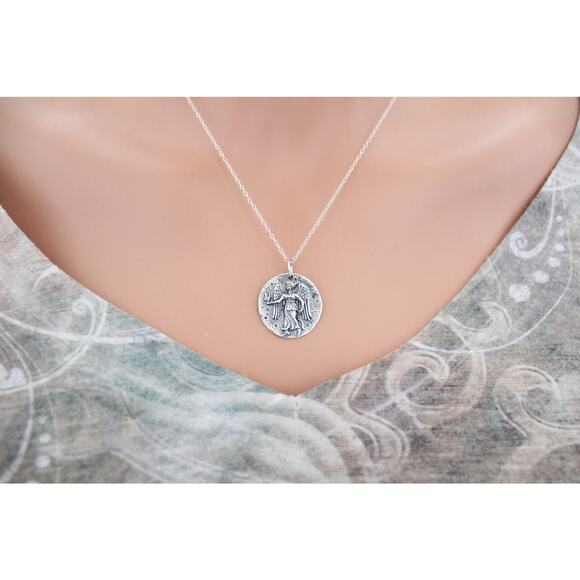 Sterling Silver Ancient Angel Coin Charm Necklace - Picture 6 of 6